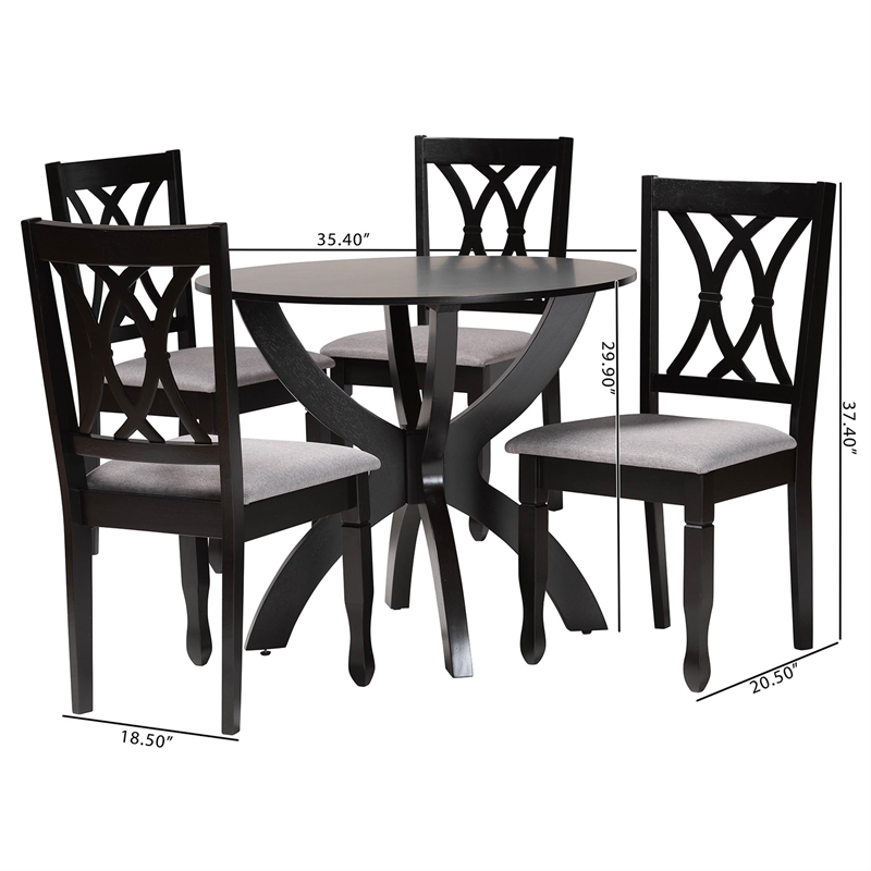Pemberly Row Gray Fabric and Dark Brown Finished Wood 5-Piece Dining Set