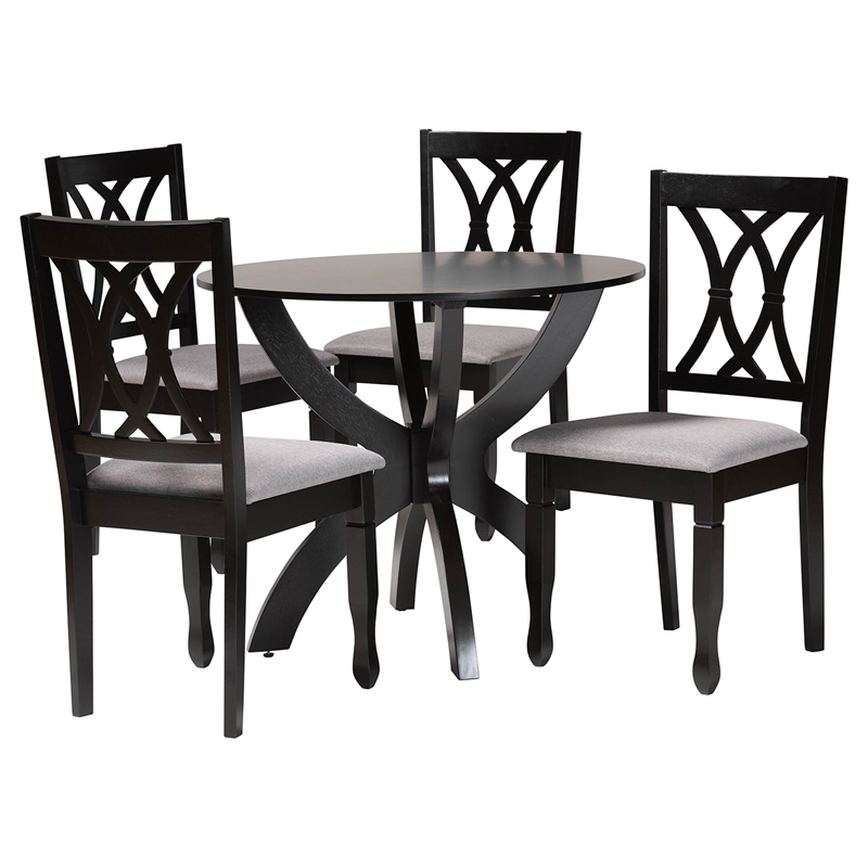 Pemberly Row Gray Fabric and Dark Brown Finished Wood 5-Piece Dining Set