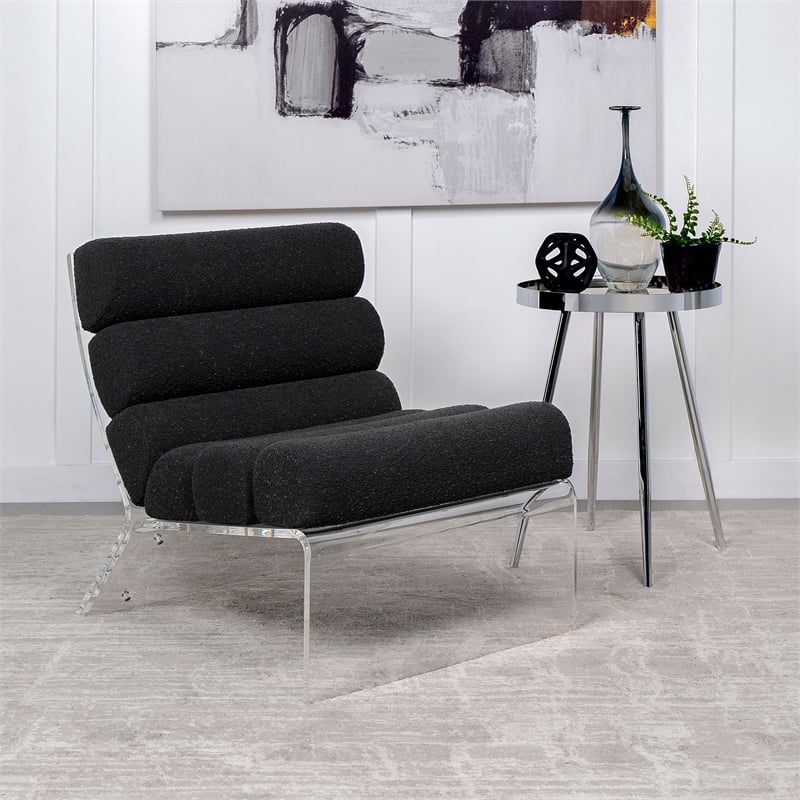 Pemberly Row Fabric Upholstered Accent Chair with Clear Acrylic Frame Black