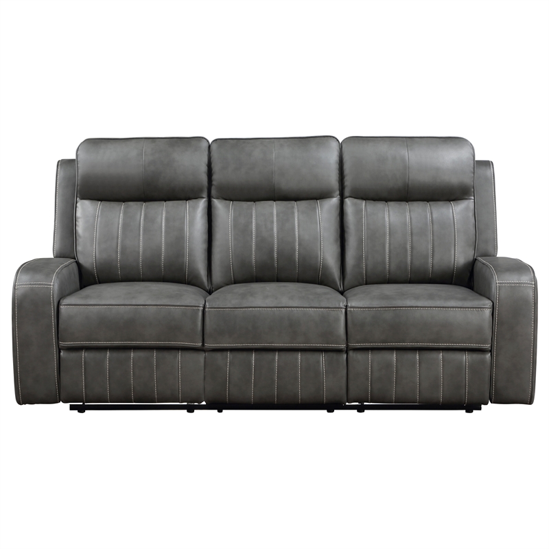 Pemberly Row Faux Leather Upholstered Motion Reclining Sofa Gray
