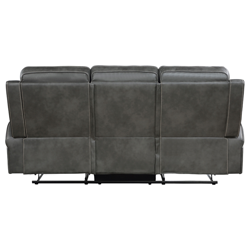 Pemberly Row Faux Leather Upholstered Motion Reclining Sofa Gray