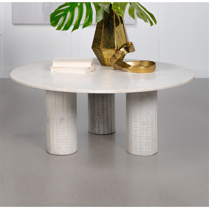 Pemberley Row Marble White Coffee Table Round Felt Pads 44