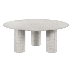 Pemberley Row Marble White Coffee Table Round Felt Pads 44&quot Unassembled