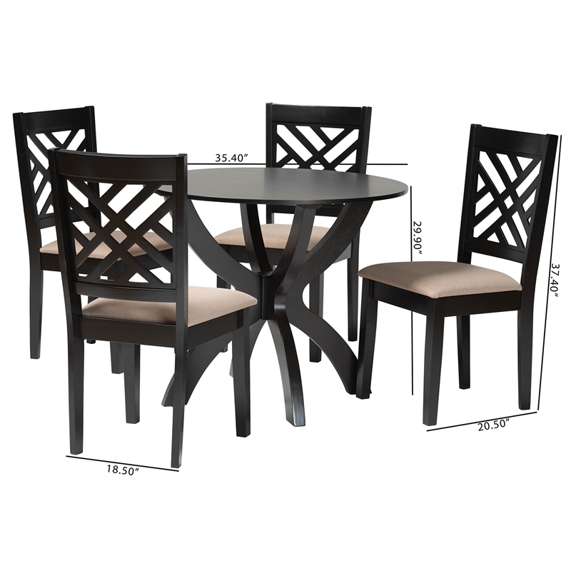 Pemberly Row Sand Fabric and Walnut Brown Wood 5-Piece Dining Set