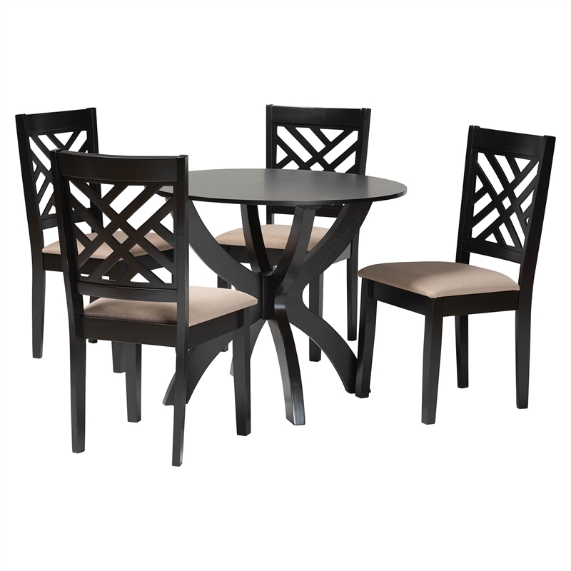 Pemberly Row Sand Fabric and Walnut Brown Wood 5-Piece Dining Set