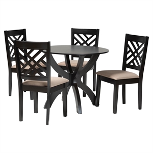 Pemberly Row Sand Fabric and Walnut Brown Wood 5-Piece Dining Set