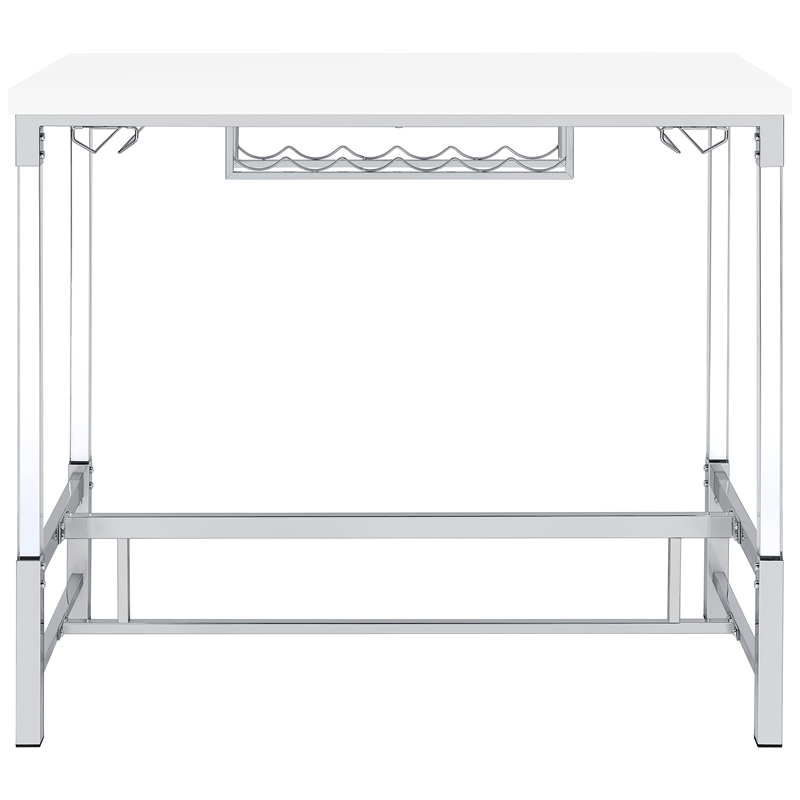 Pemberly Row Wood Pub Height Bar Table with Wine Storage White High Gloss