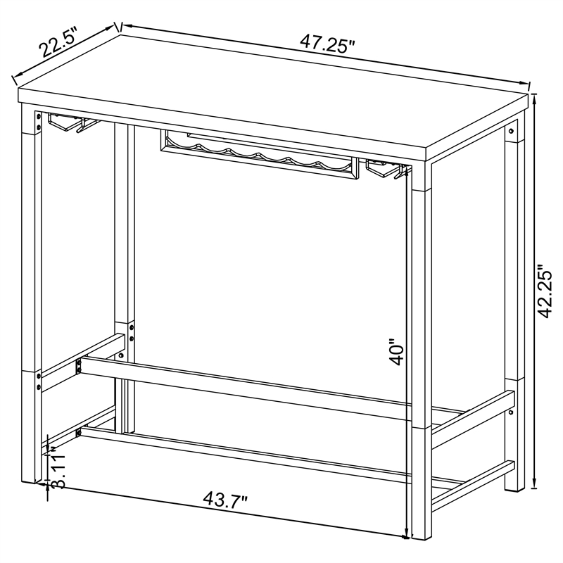 Pemberly Row Wood Pub Height Bar Table with Wine Storage White High Gloss