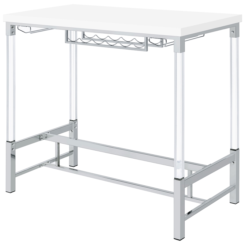 Pemberly Row Wood Pub Height Bar Table with Wine Storage White High Gloss