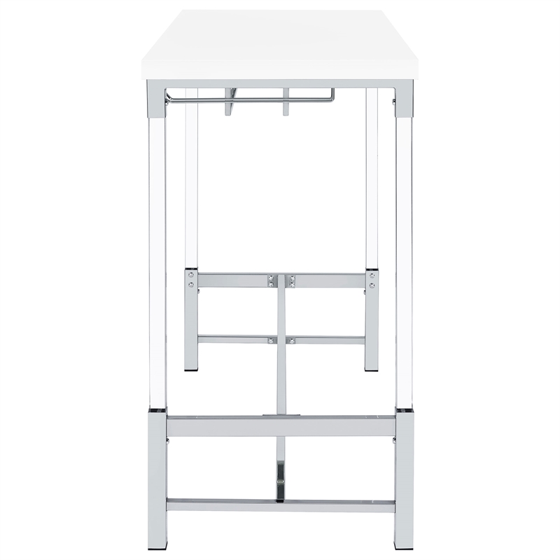 Pemberly Row Wood Pub Height Bar Table with Wine Storage White High Gloss