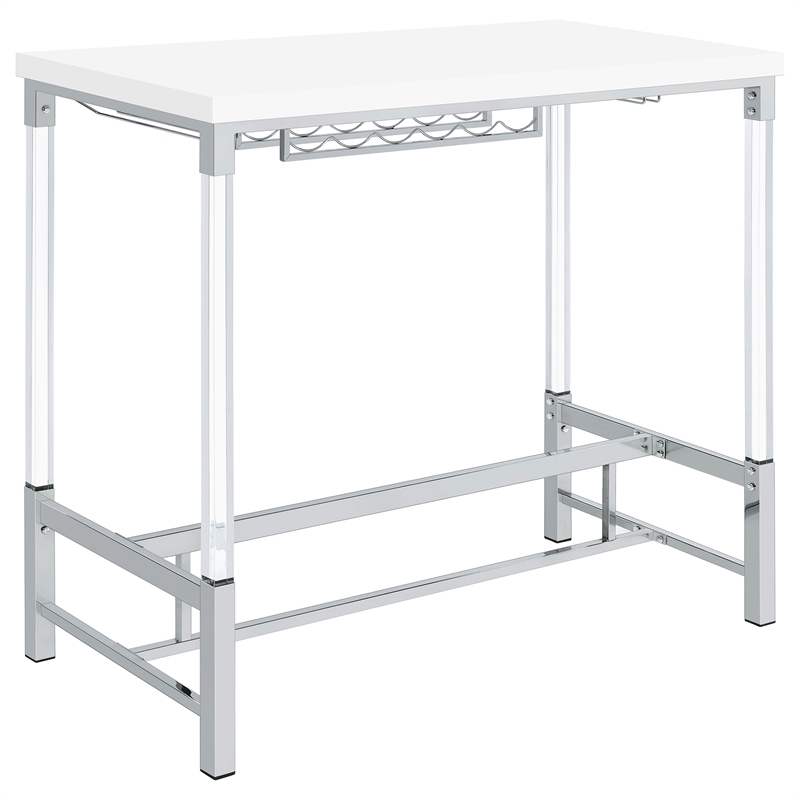 Pemberly Row Wood Pub Height Bar Table with Wine Storage White High Gloss