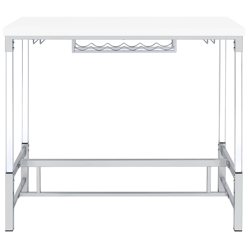 Pemberly Row Wood Pub Height Bar Table with Wine Storage White High Gloss