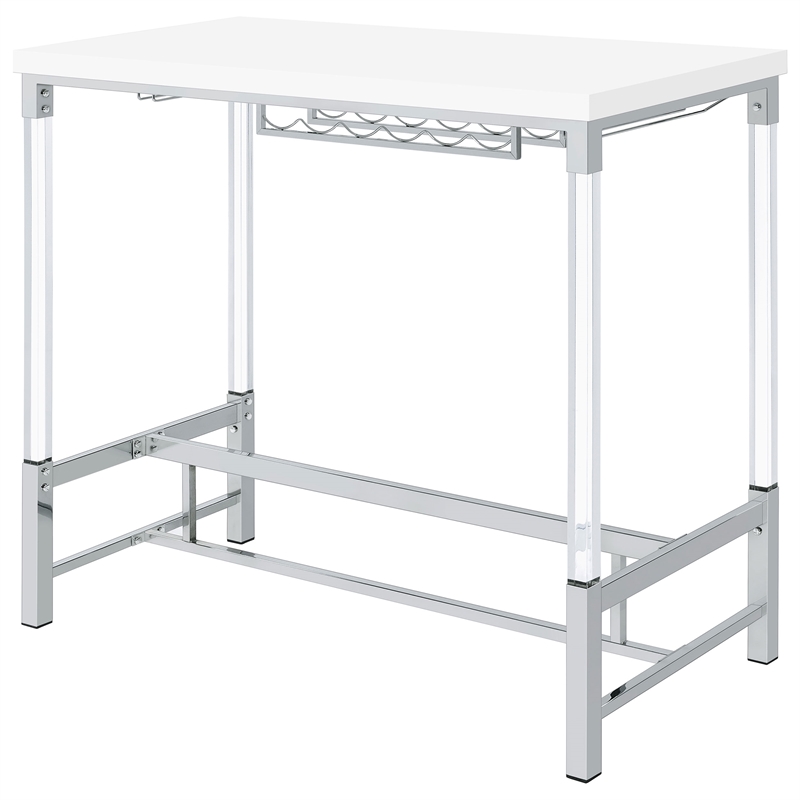 Pemberly Row Wood Pub Height Bar Table with Wine Storage White High Gloss