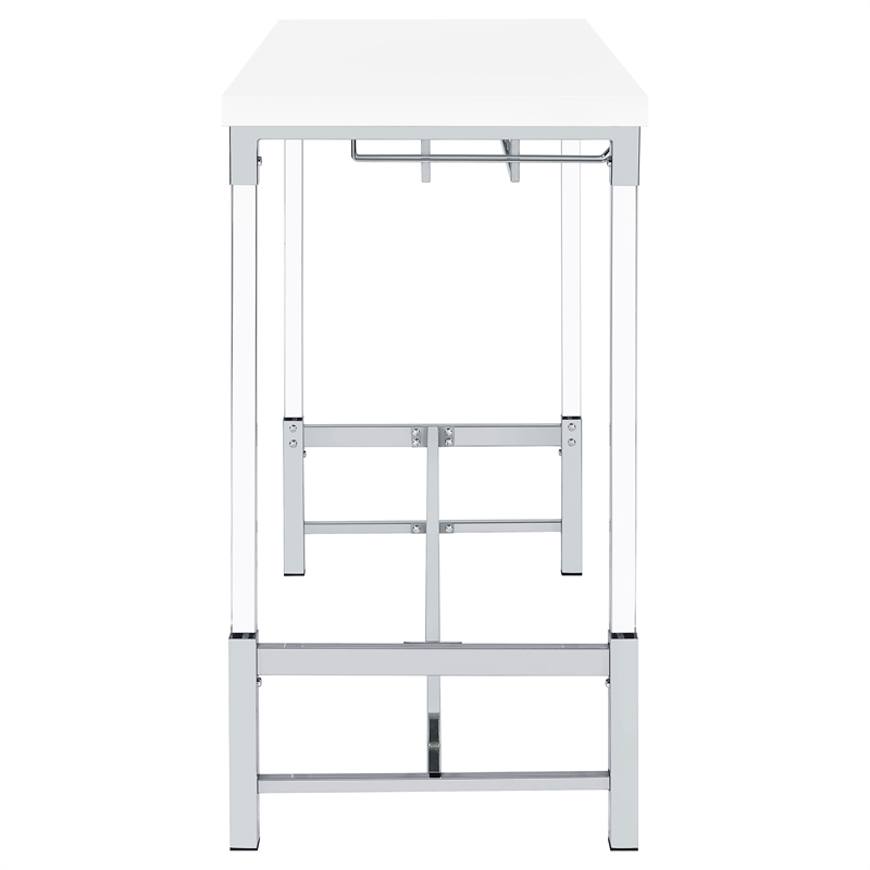 Pemberly Row Wood Pub Height Bar Table with Wine Storage White High Gloss