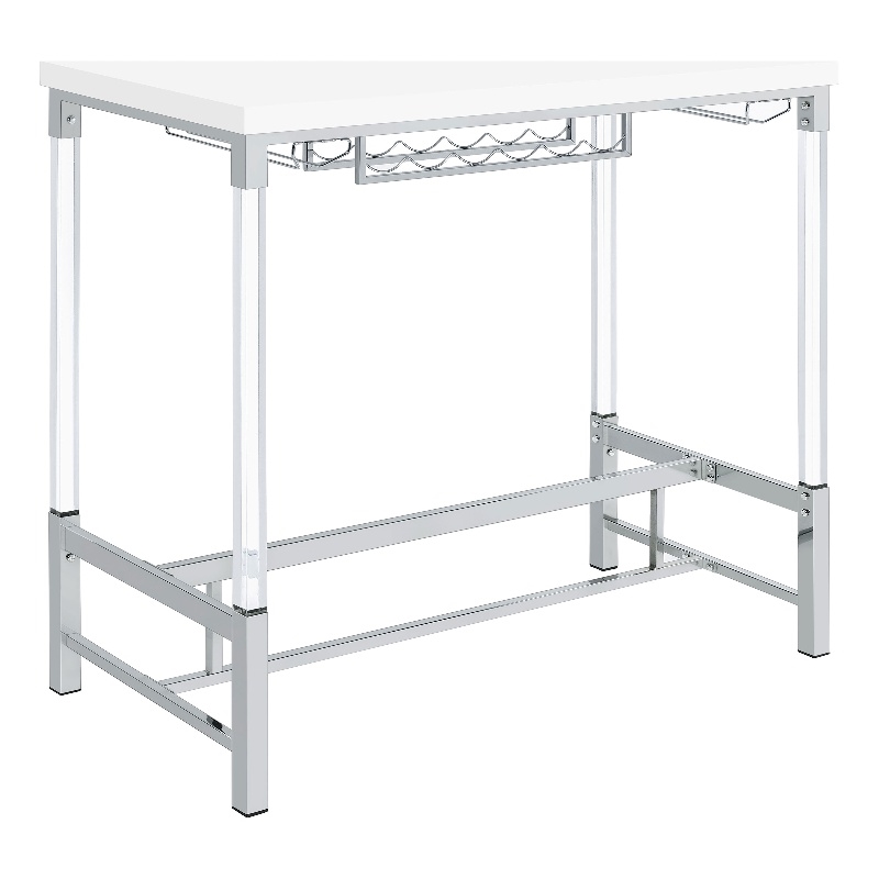 Pemberly Row Wood Pub Height Bar Table with Wine Storage White High Gloss