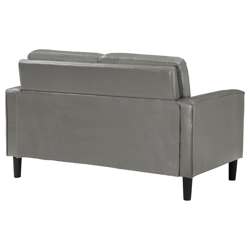 Pemberly Row Faux Leather Upholstered Track Arm Faux Leather Loveseat Gray