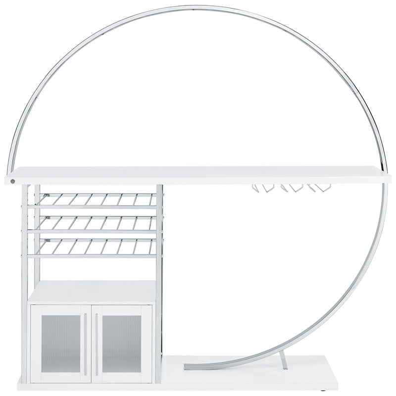 Pemberly Row Circular LED Wood Home Bar with Wine Storage White High Gloss