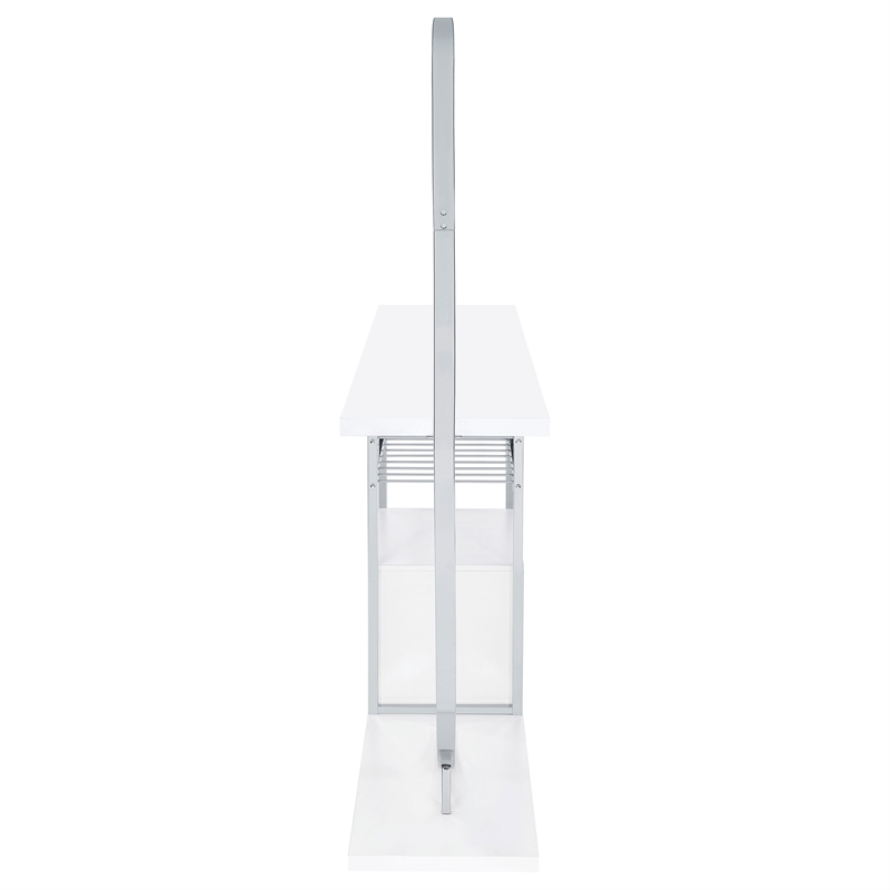 Pemberly Row Circular LED Wood Home Bar with Wine Storage White High Gloss