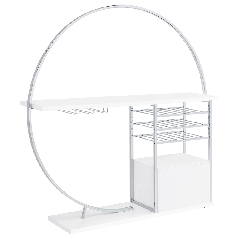 Pemberly Row Circular LED Wood Home Bar with Wine Storage White High Gloss