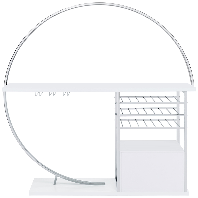 Pemberly Row Circular LED Wood Home Bar with Wine Storage White High Gloss