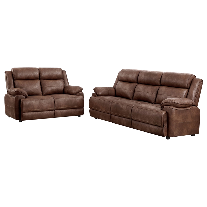 Pemberley Row Faux Leather Dark Brown Sofa Set Reversible 86.5