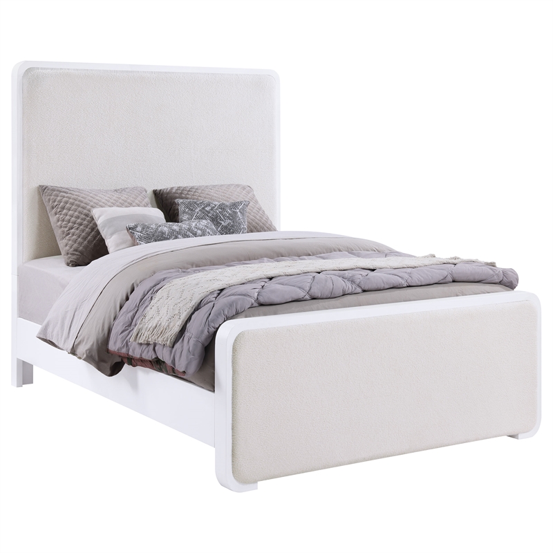 Pemberly Row Upholstered Wood Queen Panel Bed Pearl White and Beige
