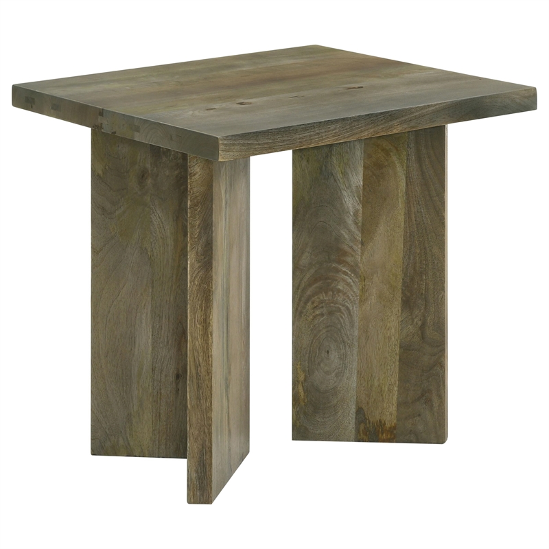 Pemberly Row Farmhouse Rectangular Solid Wood End Table Mango Brown