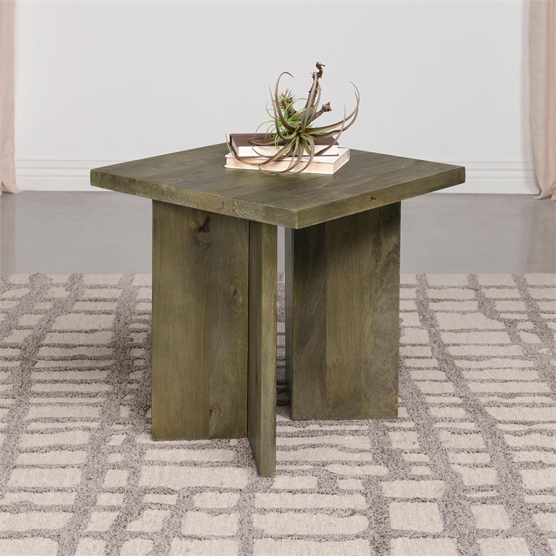 Pemberly Row Farmhouse Rectangular Solid Wood End Table Mango Brown