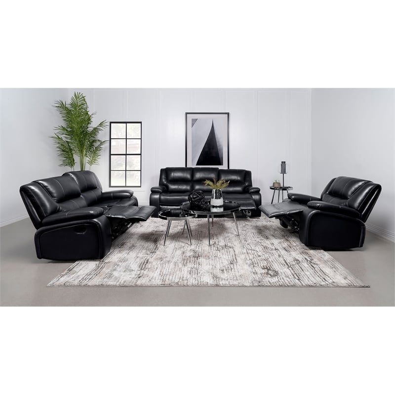 Pemberly Row 3-piece Faux Leather Upholstered Motion Reclining Sofa Set Black