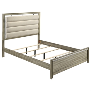 Pemberly Row Wood California King Bed with Upholstered Headboard Rustic Beige