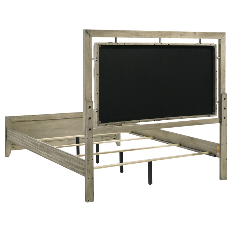 Pemberly Row Wood California King Bed with Upholstered Headboard Rustic Beige