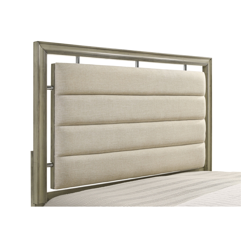 Pemberly Row Wood California King Bed with Upholstered Headboard Rustic Beige