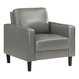 Pemberly Row Faux Leather Upholstered Track Arm Faux Leather Accent Chair Gray