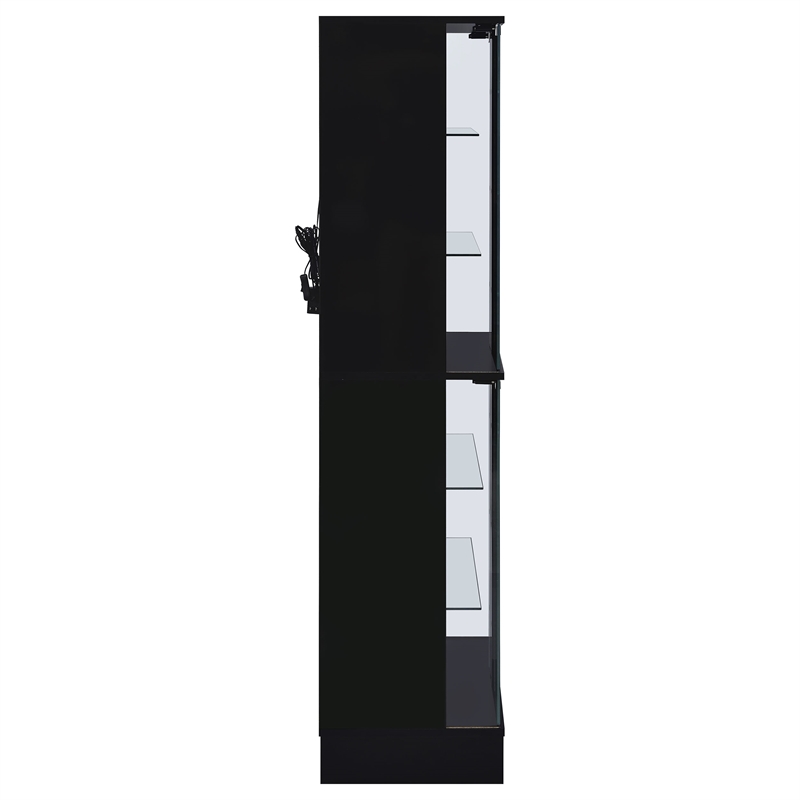 Pemberly Row Wood Display Case Curio Cabinet with LED Lighting Black High Gloss