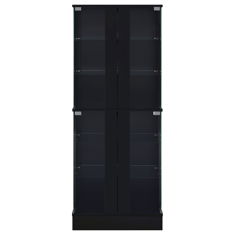 Pemberly Row Wood Display Case Curio Cabinet with LED Lighting Black High Gloss