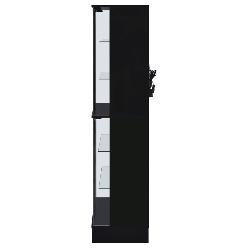 Pemberly Row Wood Display Case Curio Cabinet with LED Lighting Black High Gloss