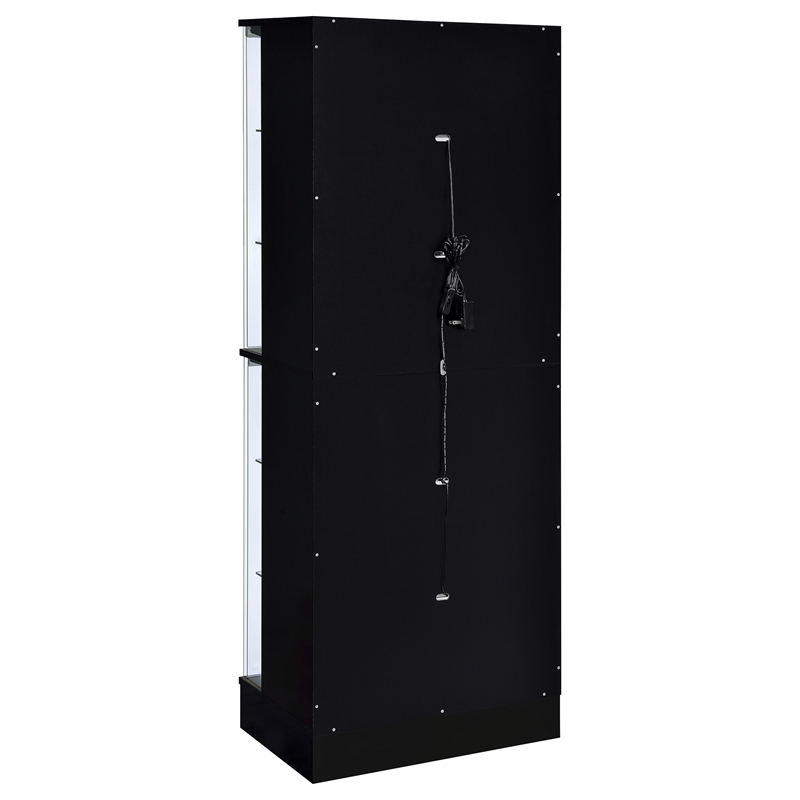 Pemberly Row Wood Display Case Curio Cabinet with LED Lighting Black High Gloss