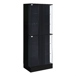 Pemberly Row Wood Display Case Curio Cabinet with LED Lighting Black High Gloss
