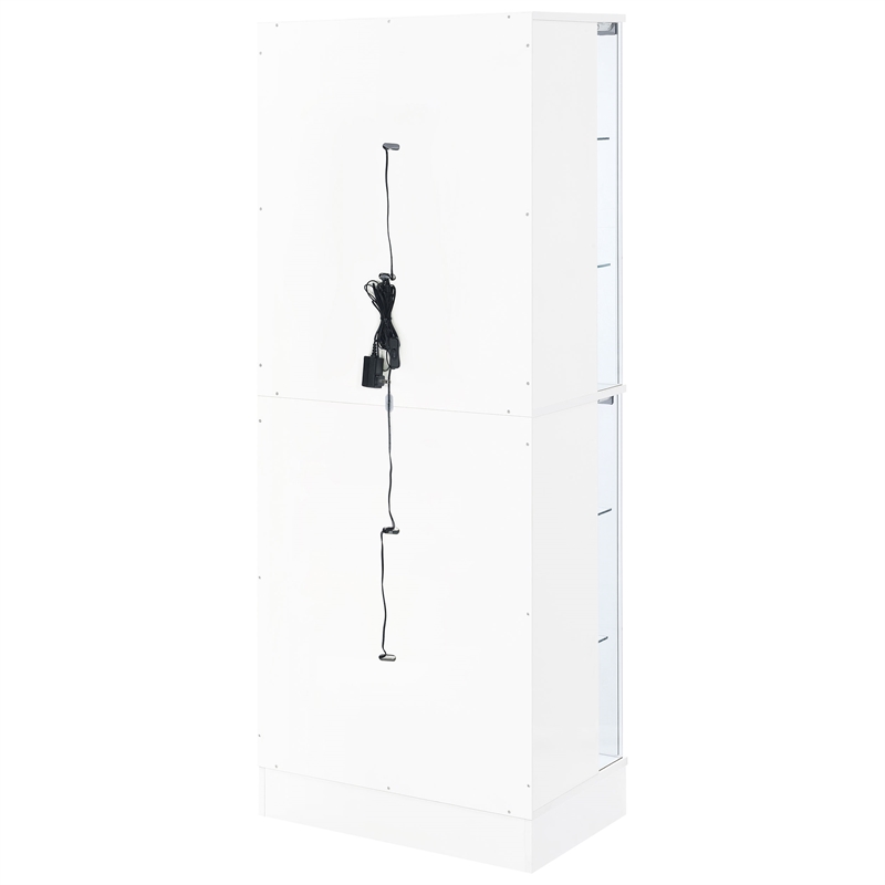 Pemberly Row Wood Display Case Curio Cabinet with LED Lighting White High Gloss