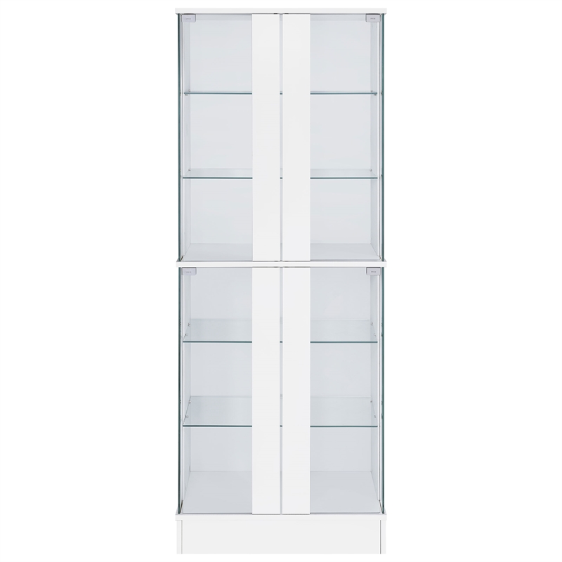 Pemberly Row Wood Display Case Curio Cabinet with LED Lighting White High Gloss