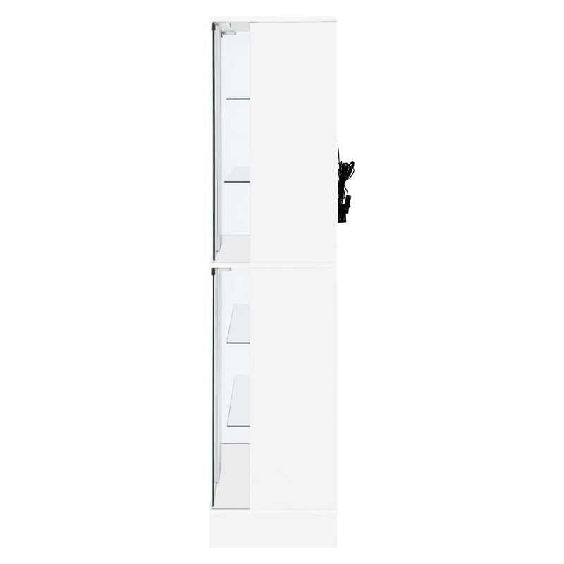 Pemberly Row Wood Display Case Curio Cabinet with LED Lighting White High Gloss