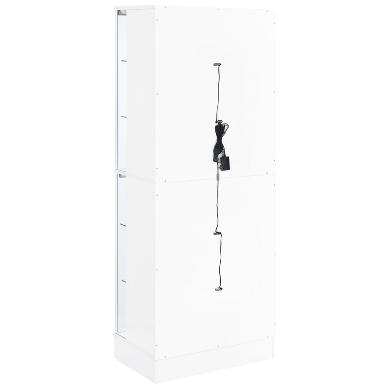 Pemberly Row Wood Display Case Curio Cabinet with LED Lighting White High Gloss