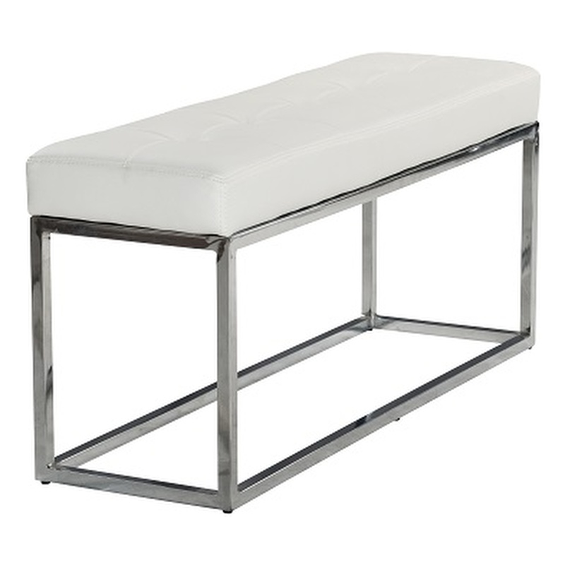 Pemberly Row Modern Tufted Metal Bench in White Faux Leather