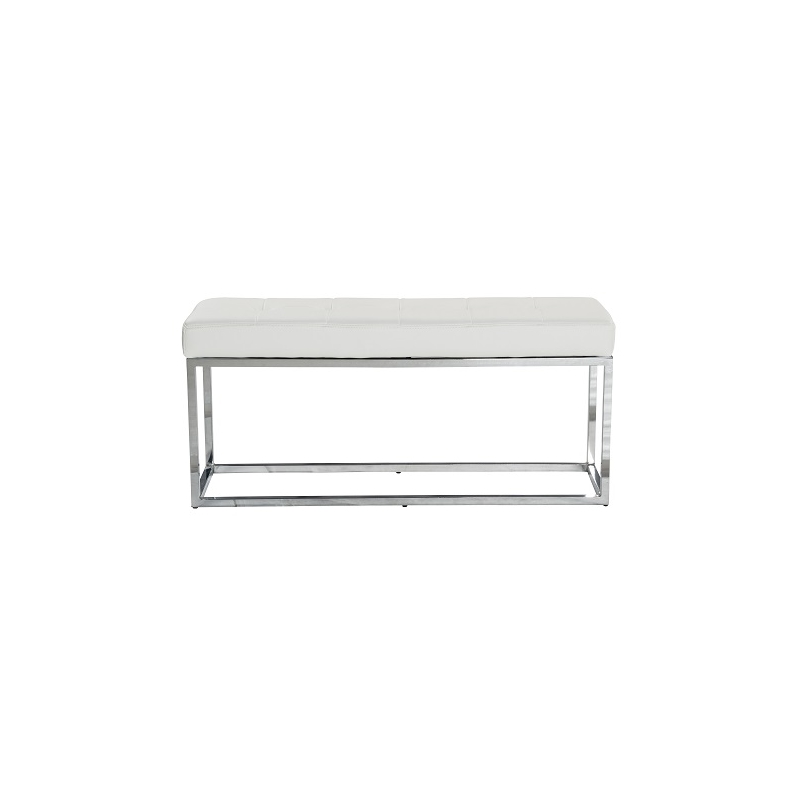 Pemberly Row Modern Tufted Metal Bench in White Faux Leather