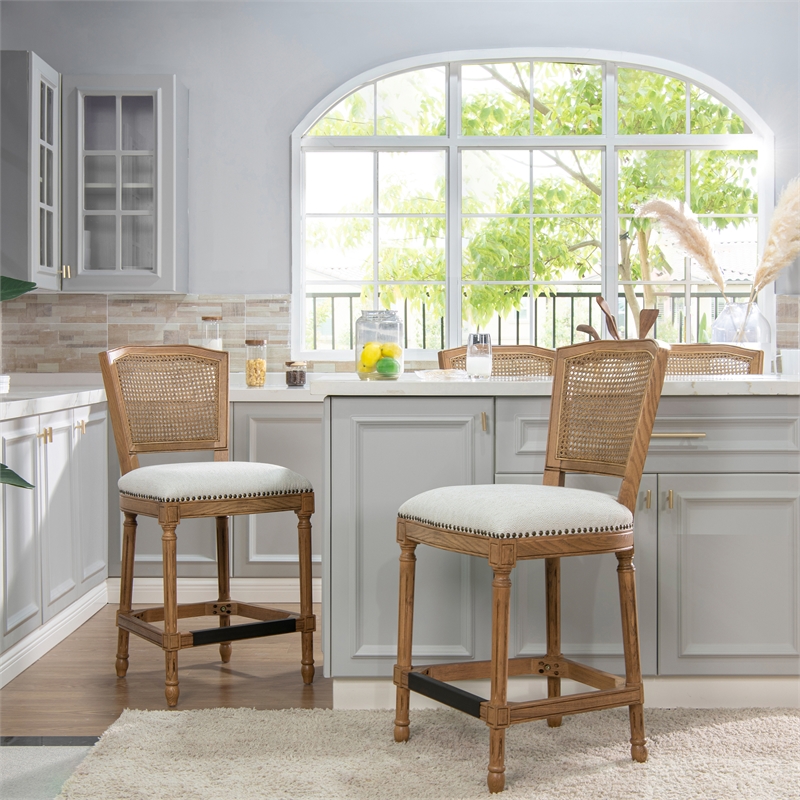Pemberly Row Modern Rattan Wicker Counter Bar Stool in White