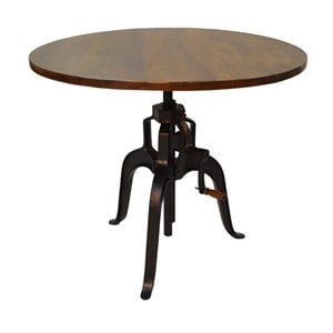 Pemberly Row Adjustable Dining Table in Chocolate Wood Top and Black Cast Iron