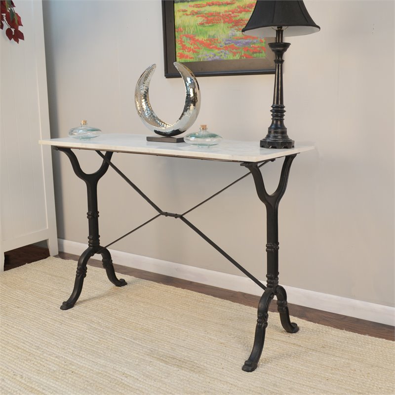 Pemberly Row Contemporary White Marble Top Rectangular Console Table in White