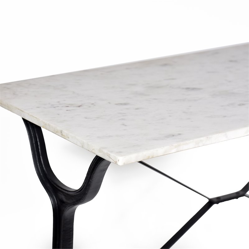 Pemberly Row Contemporary White Marble Top Rectangular Console Table in White