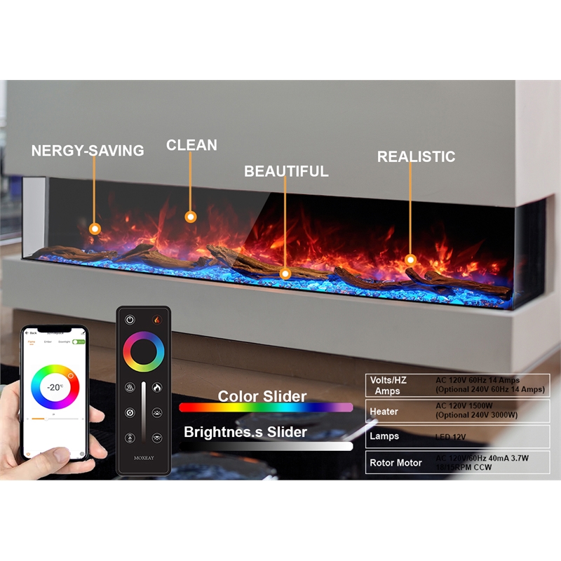 Pemberly Row 3 Sided Electric Fireplace with Remote Control in Black