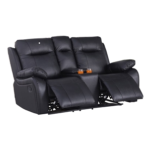 Pemberley Row Faux Leather Black Recliner Loveseat Sofa Rectangular Split Back Manual 70.5&quot Unassembled